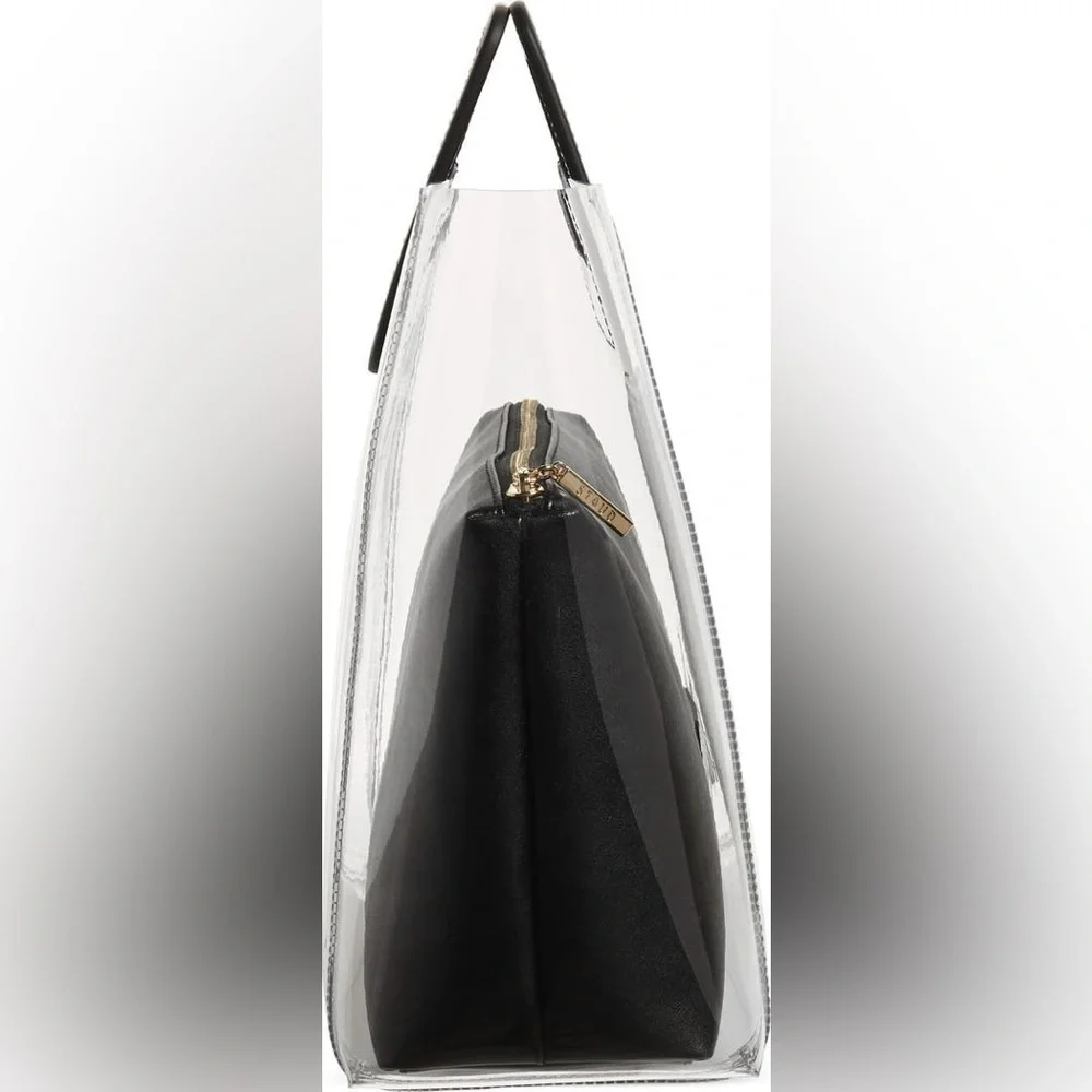 NEW STAUD Transparent Stadium Tote Bag with Black Leather Pouch Insert